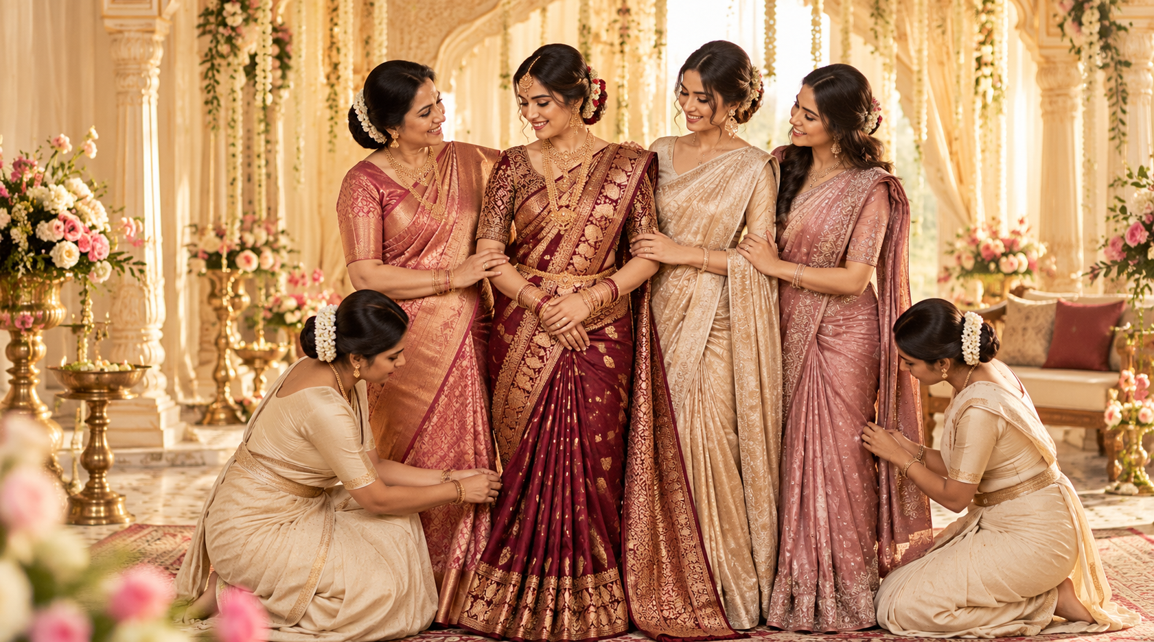 Family and Bridesmaids Group Draping