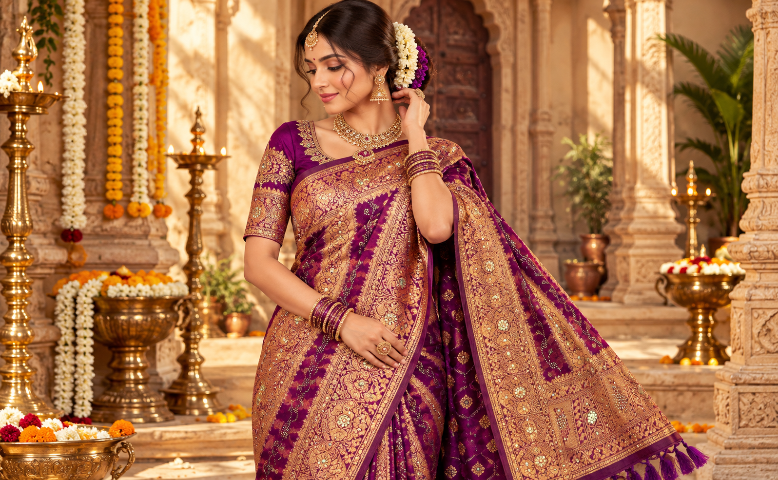 Gujarati Seedha Pallu Drape